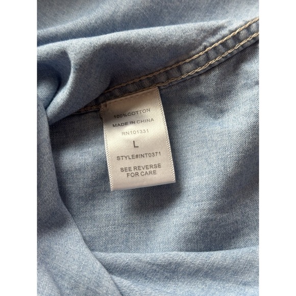 Charlotte Russe Women's Sz L Chambray Denim Button Up Shirt Roll Tab Sleeves - Picture 5 of 7